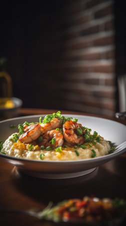 Risotto with prawns and parmesan cheese on a plateの素材