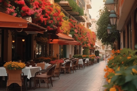 Street cafe in the old city of Antalya, Turkey.の素材