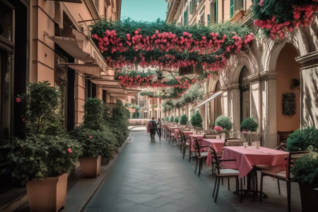 Luxury restaurant in the old town of Bologna, Italyの素材