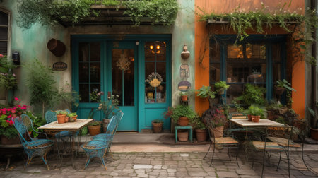 Terrace of a restaurant in the old town of Tallinn, Estoniaの素材