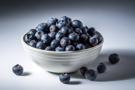 Blueberries in a bowl on a white background. Toned.の素材