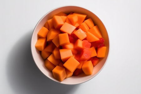 Mango and watermelon in a bowl on a white background.の素材