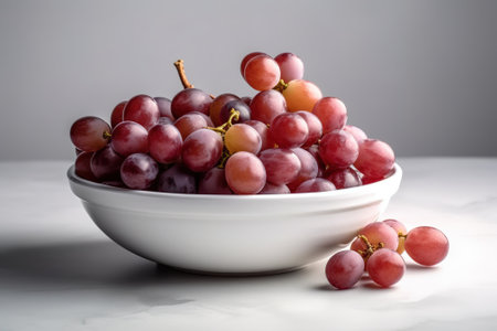 Bunch of red grapes in a white bowl on a white backgroundの素材