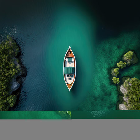 Boat in the sea. View from above. 3d renderの素材