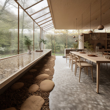 Interior of modern cafe with terrace. 3D render.の素材