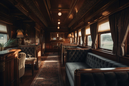 Interior of a vintage train. Back train Vintage train.の素材