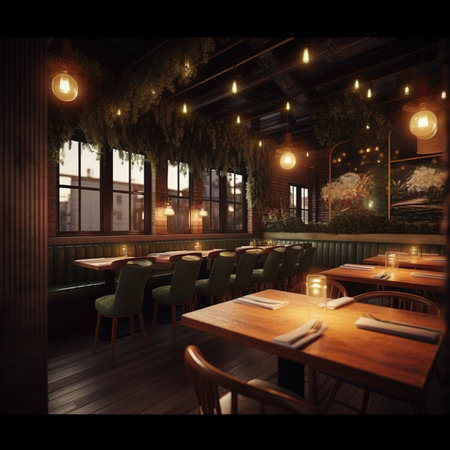 Interior of a night bar with tables and chairs. 3d renderの素材