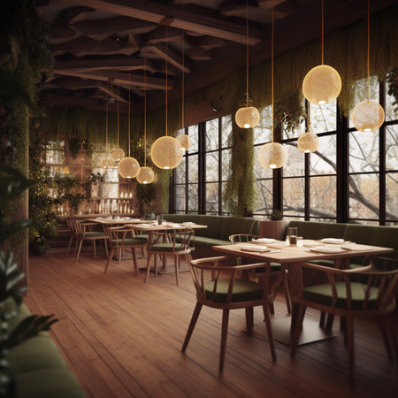 Interior of a modern restaurant. 3d rendered toned imageの素材
