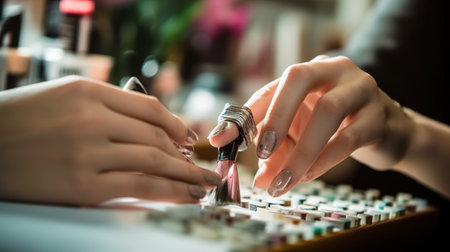 Close-up of professional manicurist doing manicure in beauty salonの素材