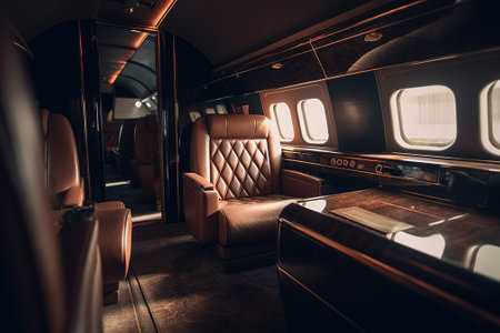 Interior of the plane. Interior of the plane with leather seatsの素材
