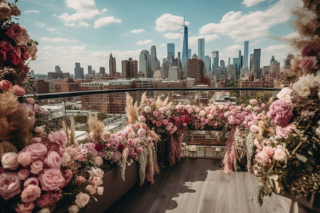 Wedding arch decorated with flowers in Manhattan, New York Cityの素材