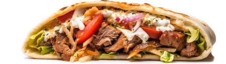 Doner kebab isolated on white background. Traditional mexican food.の素材