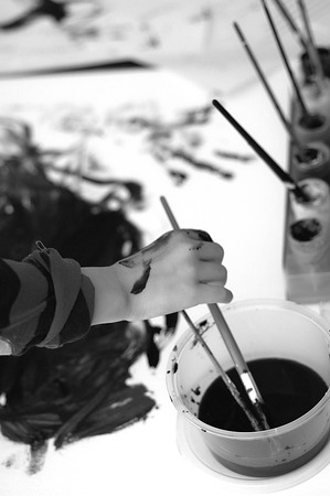 Child Painting Black and Whiteの写真素材