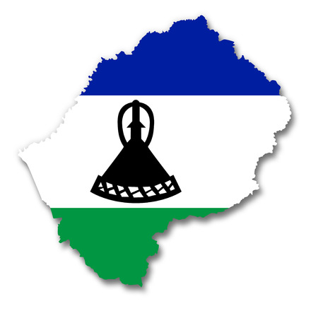 Map and flag of Lesothoの写真素材