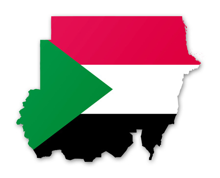 Illustration of a map with a flag of Sudanの写真素材