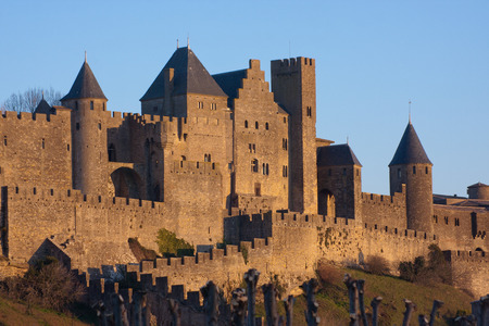 Facade of the castle of Carcassonne, Franceのeditorial素材