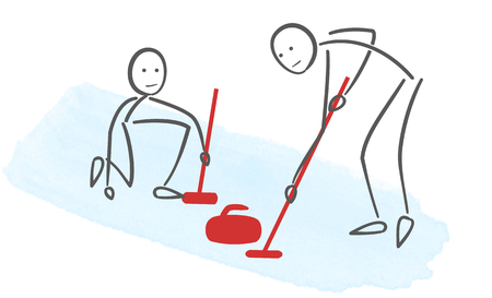 Minimalist illustration of curling players