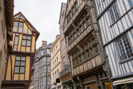 Facades of an old street of Rouen in Franceの写真素材