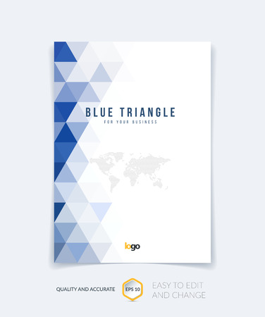 Brochure template layout, cover design annual report, magazine, flyer, leaflet booklet in A4 with blue colorful triangles texture and polygonal background. Vector Illustration.のイラスト素材
