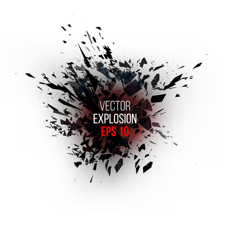 Abstract explosion cloud of black glass pieces on white background for design template with circle. Grunge vector illustration.のイラスト素材