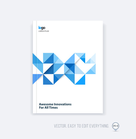 Brochure template layout, cover design annual report, magazine, flyer, leaflet in A4 with blue triangles for business, technology and science in style of material design. Vector.のイラスト素材