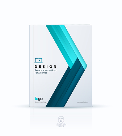 Cover design template for annual report. Brochure or leaflet in A4 with turquoise triangle arrow for business in flat material design style with overlay effect. Abstract modern vector illustration.のイラスト素材