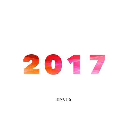 Happy New Year 2017 red orange digits background and design element. Calendar and greeting card template. Colorful, polygonal overlay typeface on white background.のイラスト素材