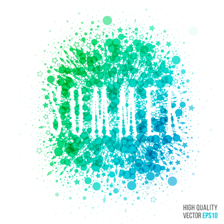 Summer beautiful design element for greeting card template layout with splash, particles and artistic explosion effect for party, holiday, festival and celebration concept. blue, green vector.のイラスト素材
