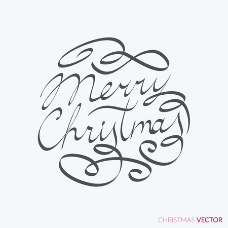Merry Christmas lettering typography. Text design in handwriting style with ornament soft lines. Happy New Year greeting card decoration on white background for celebrating, festival. Vector.のイラスト素材