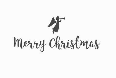 Merry Christmas lettering typography. Handwriting text design with winter holidays calligraphy. Creative font, minimal greeting card decoration on black background. Abstract vintage vector template.のイラスト素材
