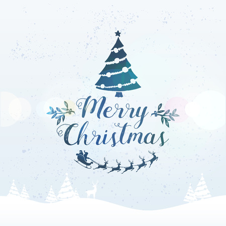 Merry Christmas lettering typography. Handwriting text design with winter holidays calligraphy. Happy New Year greeting card decoration on bright background. Abstract vector.のイラスト素材