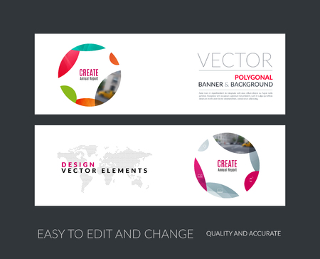 Vector set of modern horizontal website banners with red circle, soft shapes, round for IT, business, building, network, communication.  Clean web headers design.のイラスト素材