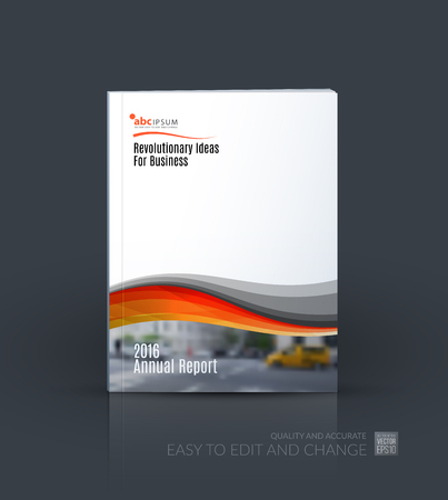 Business . Brochure template layout, cover design annual report, magazine, in A4 with orange soft waves, smooth shapes for IT, business, beauty. Abstract art.のイラスト素材