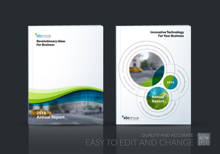 Business set. Brochure template layout, cover design annual report, magazine, in A4 with soft waves, smooth shapes for IT, business, beauty. Abstract art.のイラスト素材