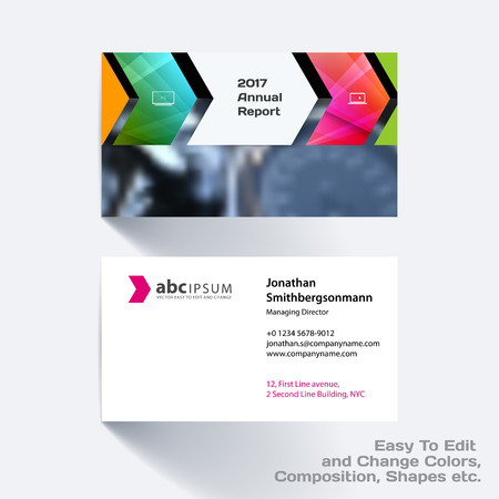 Vector Business card template with colourful rectangles, arrows,のイラスト素材