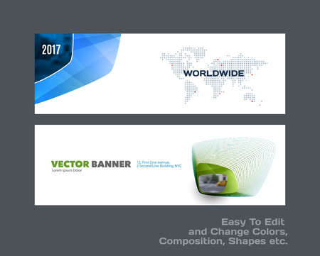 Abstract vector set of modern horizontal website banners with colourful soft, rounded shapesのイラスト素材