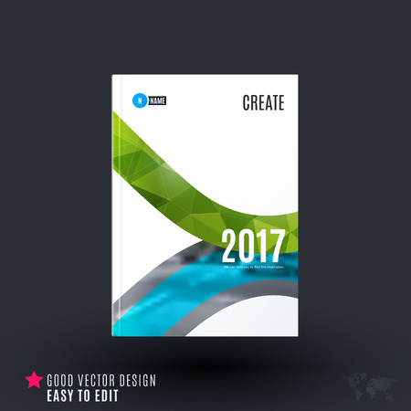 Design of business vector template, brochure, abstract annual report, cover modern layout, flyer in A4 with green soft rounded shapes, abstract lines for finance, catalogue with black background.のイラスト素材