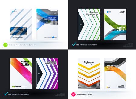 Design of business vector template, brochure, abstract annual report, cover modern layout, flyer in A4 with many colourful rectangles, abstract lines for finance, teamwork with background. Setのイラスト素材