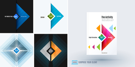 Abstract vector design elements for graphic layout. Modern business template with colourful triangles, geometric shapes with blend effect, abstract lines, decoration for celebration on background. Setのイラスト素材