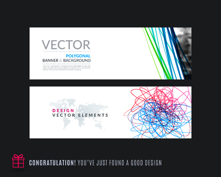 Abstract vector set of modern horizontal website banners with colourful sketch chaos lines.のイラスト素材