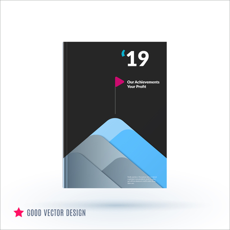 Design of brochure, abstract annual report, cover modern layout, flyer in A4 with trendy grey black blue elements, shapes for business printing, advertisement. Vector flat style template 2018.のイラスト素材