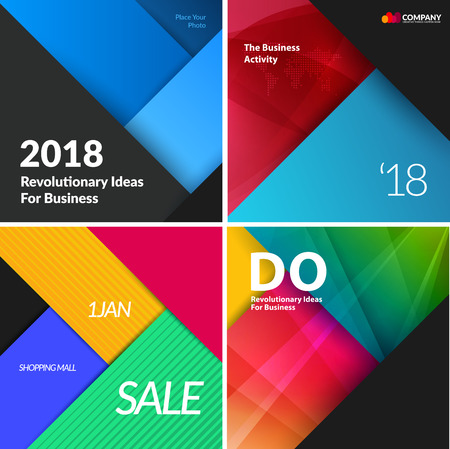 Set of material design abstract templates. Creative modern business background with colourful triangles for promotion, banner, brand printing, party, celebration, night clubのイラスト素材