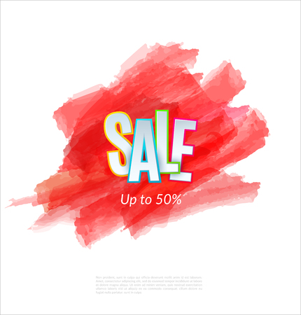 Sale artistic banner template design on red sketch background. Special offer, colourful letters for discountのイラスト素材