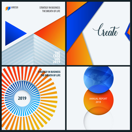 Material design of blue orange colourful abstract vector elements for graphic template.のイラスト素材