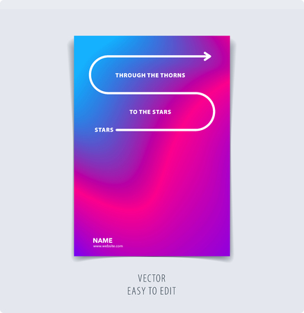 Abstract graphic design of brochure in fluid liquid style. Modern catalog cover template, flyer in A4 with colourful blurred smooth background for branding. Business vector presentation. Blend.のイラスト素材