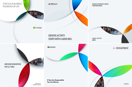 Set of modern design abstract templates with colourful circles intersections. Creative business backgroundのイラスト素材