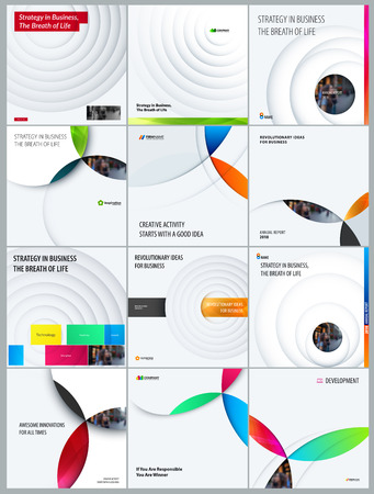 Abstract design of vector elements for graphic template in paper-cut style. Modern background. Colourful circles shadows for business flyer, website marketing, discount, offer. Setのイラスト素材
