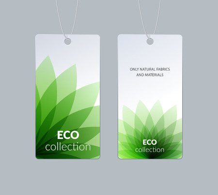 Labels, tags design for sale, clothes alcohol wine bottle food. Cardboard price with green eco colourful flower shapeのイラスト素材