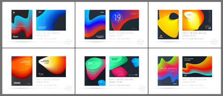 Brochure design liquid template. Colourful modern abstract set, annual report with fluid shapes for branding.のイラスト素材