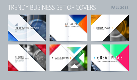 Abstract brochure in modern design style, modern catalog, double-page flyer in A4 with colourful triangles for branding. Business vector spread cover.のイラスト素材